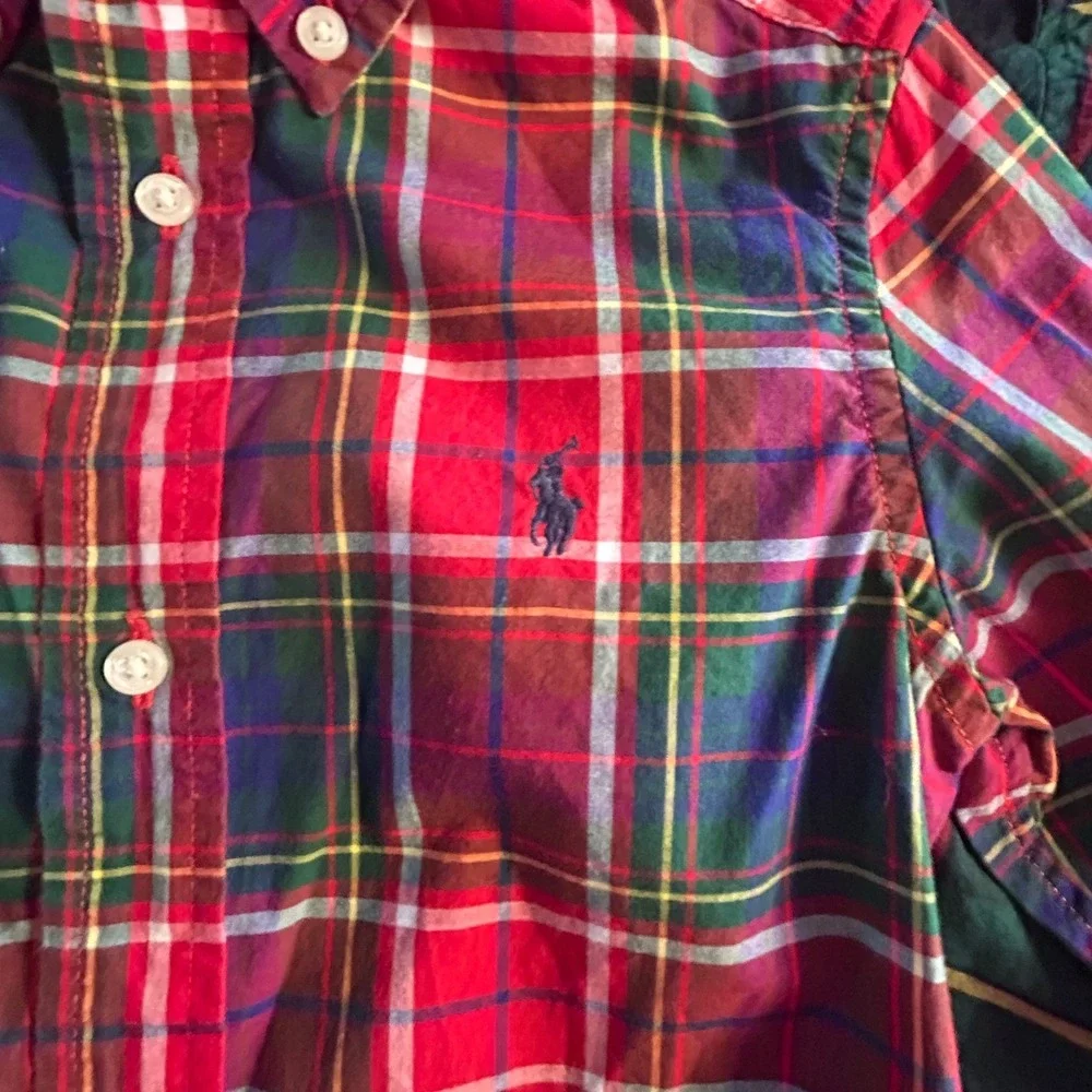 Ralph Lauren Bundle Set Kids Plaid Button Down Shirt‎ 3T Red Blue Green Classic